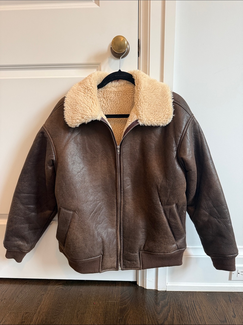 Bailey Rose Brown Faux Shearling-Lined Bomber Jacket oversize Small
